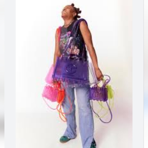 NWT Telfar x Melissa Translucent Purple Tote ,crossbody LARGE Jelly Shopper+dust - Picture 3 of 11